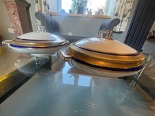 Cauldon Ltd L4145 10" vegetable tureen with cobalt blue and gold rim pattern