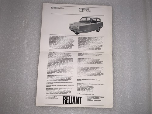 Spec sheet for - for, reliant