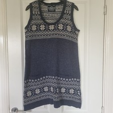 ATMOSPHERE BLUE WHITE WINTER SNOWFLAKE WOOL KNIT SLEEVELESS TUNIC JUMPER DRESS 