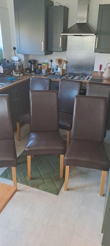 Oak and leather scroll back - leather,