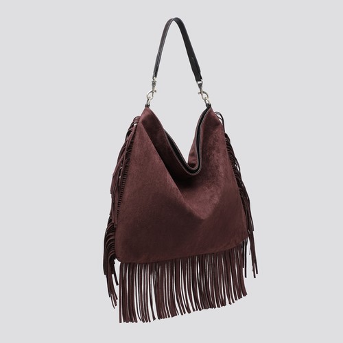 Faux suede fringe hobo - fringe,