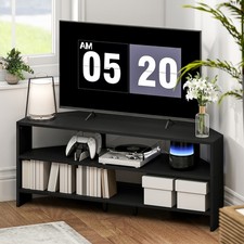 HOMCOM Corner TV Stand, TV Unit with Open Shelves for 47 Inch TV, Black