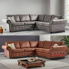 Oakley Symmetrical Corner Sofa 5 Seater Tan Brown Grey Suede Leather 2C2