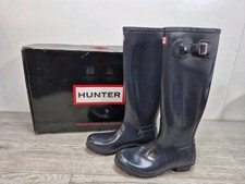 Hunter Original Gloss W23616 Rubber Wellington Boots Uk 6 Wellies Ladys Navy 