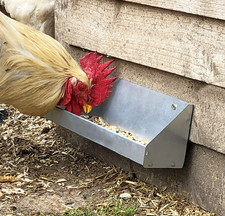 Galvanised Steel Chicken & Poultry Feeder Trough - Wall Mounted, 38x15x9 cm