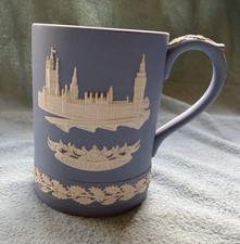 Wedgewood Blue Jasperware Houses of Parliament Christmas 1974 Mug
