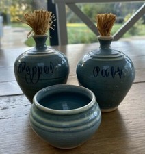 Rare 1950s/60s Vintage Old Hampstead Pottery Cruet by Maria Seviers Salt Pepper