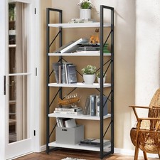  5 Tiers Bookcase Tall Book shelf with Metal Frame Black White