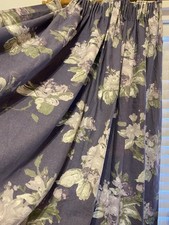 LAURA ASHLEY Violetta Floral Curtains 64 W 52 D Lilac Purple Canvas Linen Look