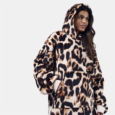 Leopard Hoodie Blanket Sherpa Fleece Supersoft Plush Oversized Throw Wearable