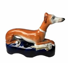 Early English Staffordshire Greyhound Whippet Dog Rabbit Inkwell Pen Holder 1860