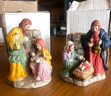 Vintage Nativity Candle Holders Mary Joseph Jesus Manger Religious
