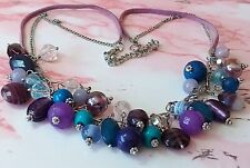 "KA35"  beautiful purple, teal, blue, clear glass & acrylic beads necklace