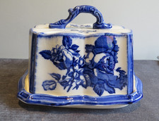 Large Victoria Ironstone blue and white cheese dish 'Blakeney' unused