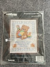 Janlynn Printed Cross Stitch Bear Birth Sampler 11" x 14" Vintage USA Kit