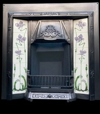 TILED CAST IRON FIREPLACE /