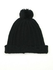 Black Pom Pom Wooly Hat For
