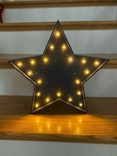 Illuminated Star Shaped Battery Operated 13' tall Blue Wood Marquee Wall Sign