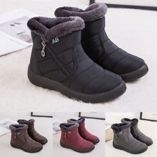Womens Waterproof Fur Lined Snow Ankle Boots Winter Ladies Flat Warm Shoes Size