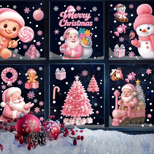 Pink christmas window stickers - christmas,