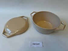 Vintage Copco Denmark D round lidded Cast Iron casserole pot.  Beige