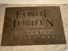 Vintage Solid Brass Name Plate Plaque Sign FORDE JORDAN & Co Solicitors Lawyers