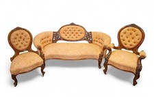 Antique Victorian Carved Walnut 3-Piece Suite – Settee & 2 Chairs c.1880