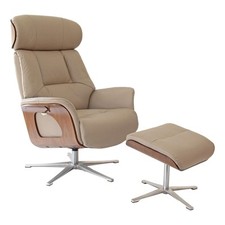 Stratford Swivel Recliner Chair, Genuine Pebble Leather with Matching Footstool