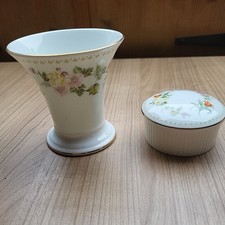 Vintage Wedgewood Mirabelle Fluted Round Trinket Box and Small Vase