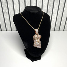 JESUS Gold Tone Iced Out Christian Pendant Necklace (Fashion Jewellery) - Used