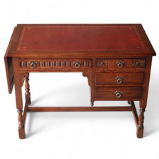 Vintage Wood Bros Old Charm Oak Leather Top Extendable Writing Desk