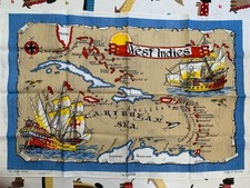 VINTAGE UNUSED IRISH LINEN TEA TOWEL WEST INDIES MAP BY ULSTER