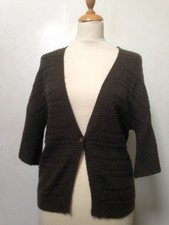Fat Face cardigan 10 dark khaki green cabled ribbed knit, with wool and cashmere
