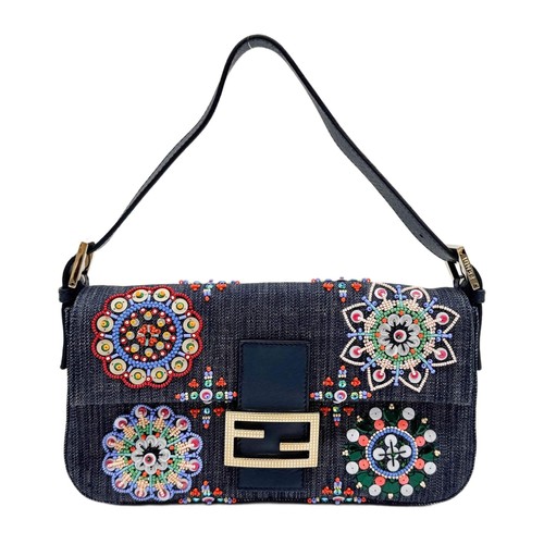 Fendi baguette denim - denim, flower