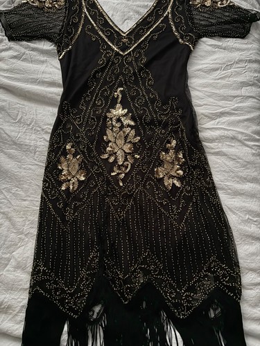 Black gold sequin flapper - &,