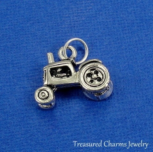 Silver tractor charm - silver,