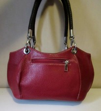 Red Faux Grained Leather Hand Bag WIth Detachable Shoulder Strap