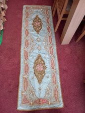 Vintage Silk Embroidered Panel In Aqua, Dusty Pink And Gold