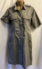 Warehouse Military Cargo Khaki Green Utility Sz 12 Shirt Button Autumn Y2K Dress