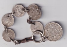OLD SILVER COIN BRACELET FIRST WORLD WAR PERIOD,  AUCTION STARTS AT  £1