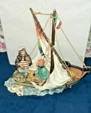 PORCELAIN CAPODIMONTE VERY RARE FISHERMEN IN BOAT SIGNED RORI LARGE SIZE