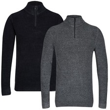 Zip Neck Textured Jumper New Chenille Waffle Knit Mens Famous Soft Warm Sweater