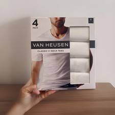 Van Heusen Mens Small Cotton Polyester V Neck T-Shirt - 4 Pack - White