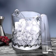 13cm Pasabahce Small Glass Drinks Party Ice Cubes Bucket w/ Carry Handle & Tongs