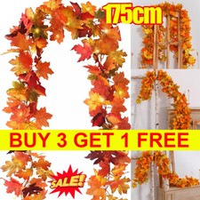 Artificial Autumn Maple Leaves Garland Fall Fake Hanging Plant Home Party Decor!