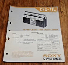 Sony CFS 71L Cassette Corder Tape Recorder Service Manual Original Genuine 1979