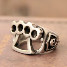 Men's Skull Knuckle Duster 316L Stainless Steel Ring Retro Silver/Black