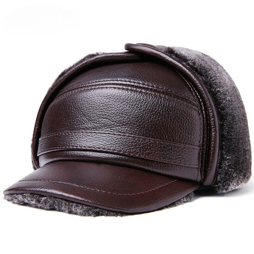 Men real leather - trapper, hat