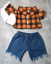 Build a Bear Orange Plaid Shirt, Hat and Denim Jeans Zombie Outfit Costume