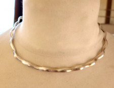 modernist  Collar Torque Necklace wavy hallmarked Vintage Sterling Silver